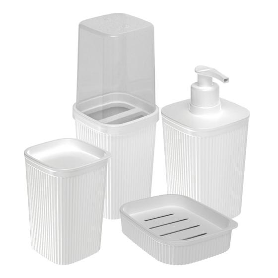 Imagem de Kit pia banheiro porta cotonete, escovas, sabonete líquido e saboneteira branco Plasutil