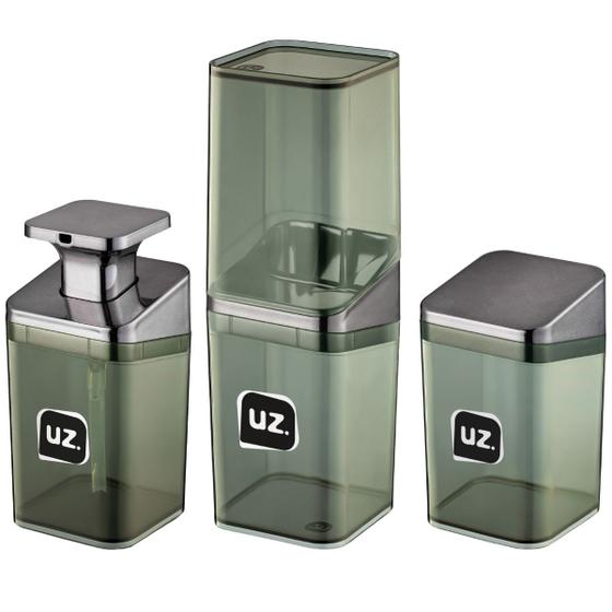 Kit Pia Banheiro UZ Decoração Porta Escovas Algodão Dispenser Sabonete Liquido Organizador Bancada Menor preço em Kit Pia Banheiro UZ Decoração Porta Escovas Algodão Dispenser Sabonete Liquido Organizador Bancada