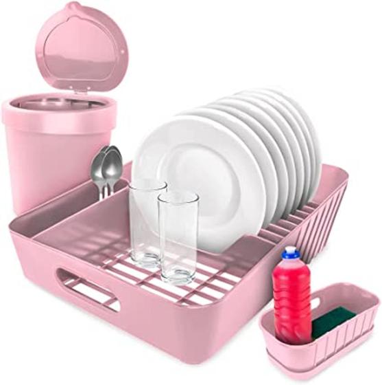 Kit Pia Escorredor Louça De Pratos Kit Porta Detergente e Lixeira Para Cozinha, Rosa Menor preço em Kit Pia Escorredor Louça De Pratos Kit Porta Detergente e Lixeira Para Cozinha, Rosa