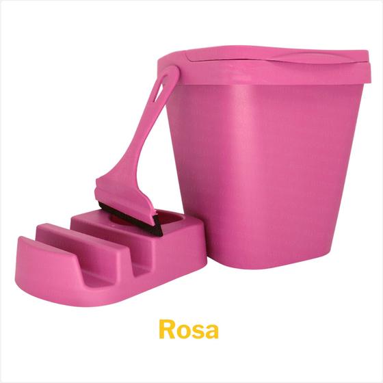 Imagem de Kit Pia Lixeira 4,8L Porta Detergente Com 3 Divisórias e Rodo de Pia Rosa Elegance