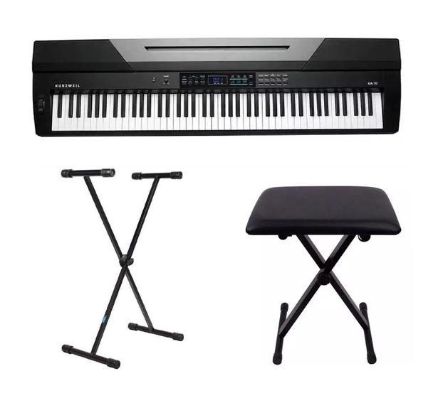 Imagem de Kit Piano Arranjador Kurzweil KA70 com Banqueta e Estante