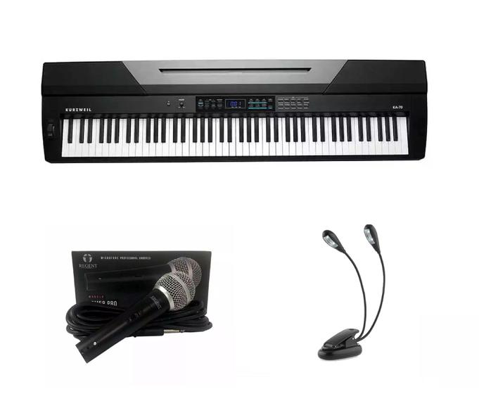 Imagem de Kit Piano Arranjador Kurzweil KA70 com Microfone e Luminária