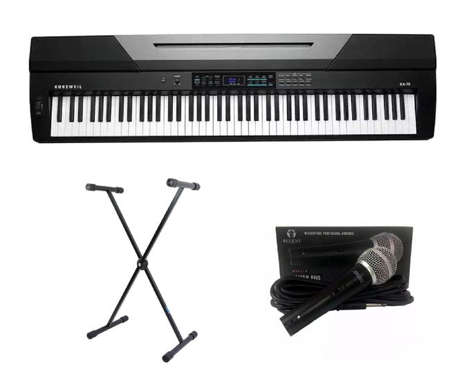 Imagem de Kit Piano Arranjador Kurzweil KA70 Suporte e Microfone