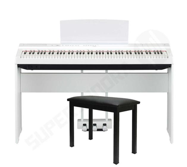 Kit Piano Digital Yamaha P125 Branco + Estante L125 + Pedal Triplo LP1