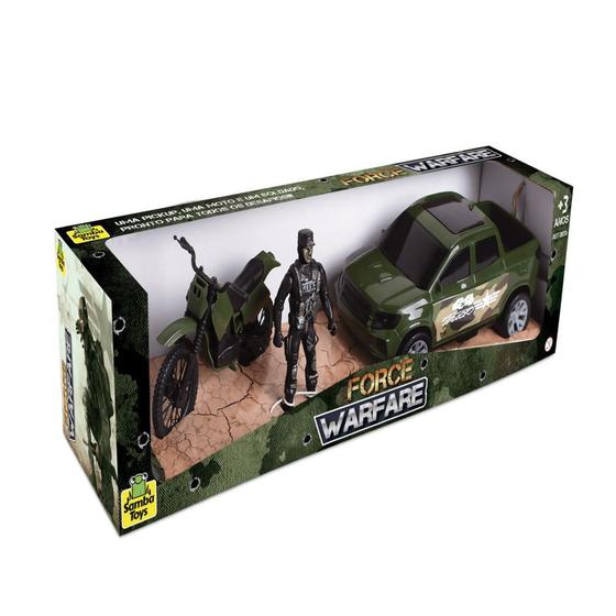 Imagem de Kit Pick Up E Moto Force Warfare Com Soldado - Samba Toys