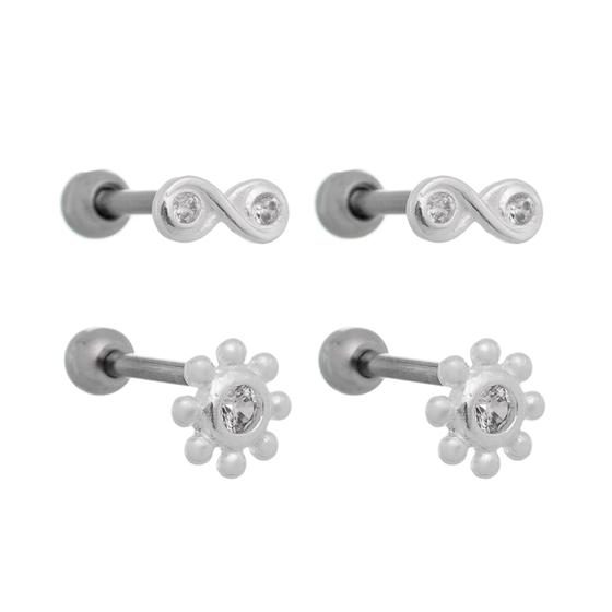 Imagem de kit Piercing prata 925 piercing para orelha de prata conch - tragus - helix - Flat