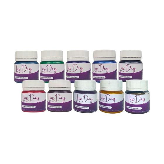Imagem de Kit Pigmentos Perolizados Luxday Hzin Com 10 Cores 25G