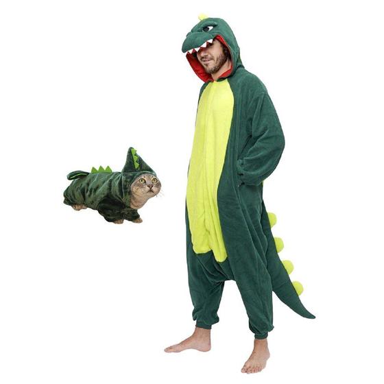 Imagem de Kit Pijama Kigurumi Com Roupa Pet Dinossauro Macacão com Capuz Cosplay Roupa de Dormir