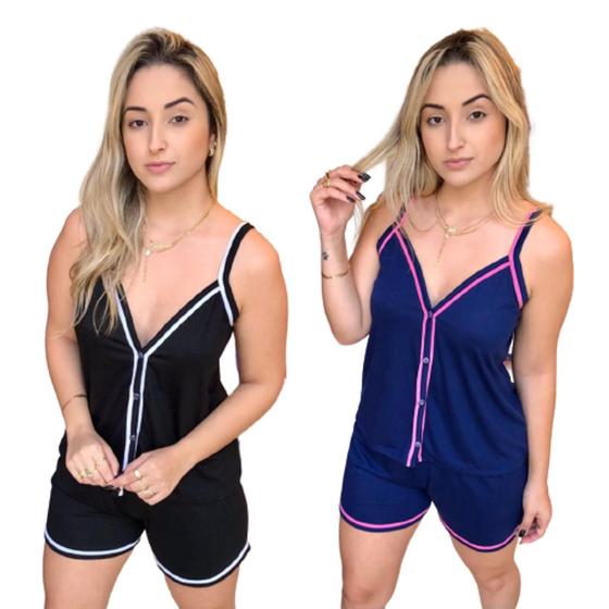 Imagem de Kit Pijamas feminino De Alcinha Aberto com botões 2 conjuntos para dormir de verão curto