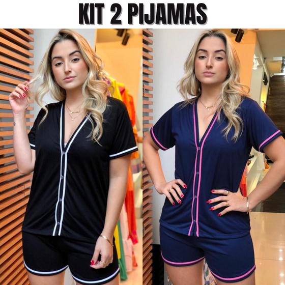 Kit Pijamas Femininos Americanos aberto com Botões Blogueira Curto Verão Menor preço em Kit Pijamas Femininos Americanos aberto com Botões Blogueira Curto Verão