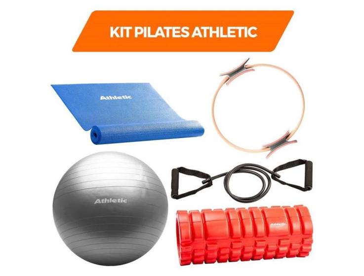 Imagem de Kit pilates Athletic Bola + Anel Pilates + Elástico + Tapete Yoga + Rolo de Massagem