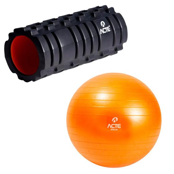 Imagem de Kit Pilates Yoga Rolo De Massagem Liberação Miofascial + Bola Com Bomba De Ar T9-45 - Acte