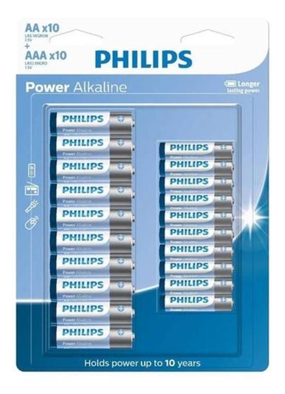 Imagem de Kit Pilha Alcalina Aa 20 + Aaa 20 Un Philips Power Alcalina