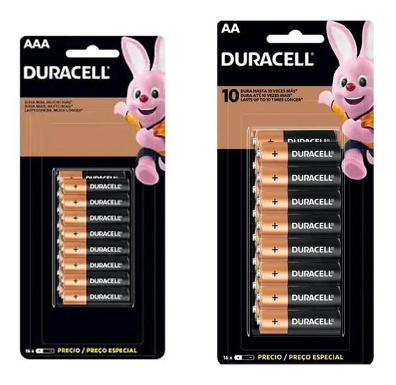 Imagem de Kit Pilha Duracell Alcalina Cartela Aa 16 + Aaa 16 Alcalina