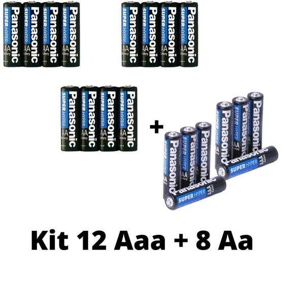 Imagem de Kit Pilhas Panasonic Aaa 12 Un + Aa 8 Un Comum Zinco