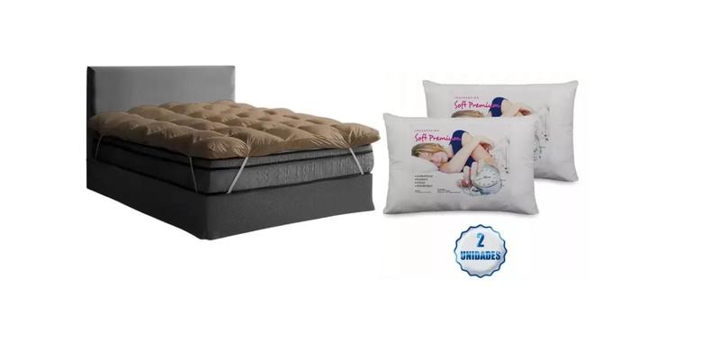 Imagem de Kit Pillow Top Queen Size Com 2 Travesseiros Siliconados Várias Cores