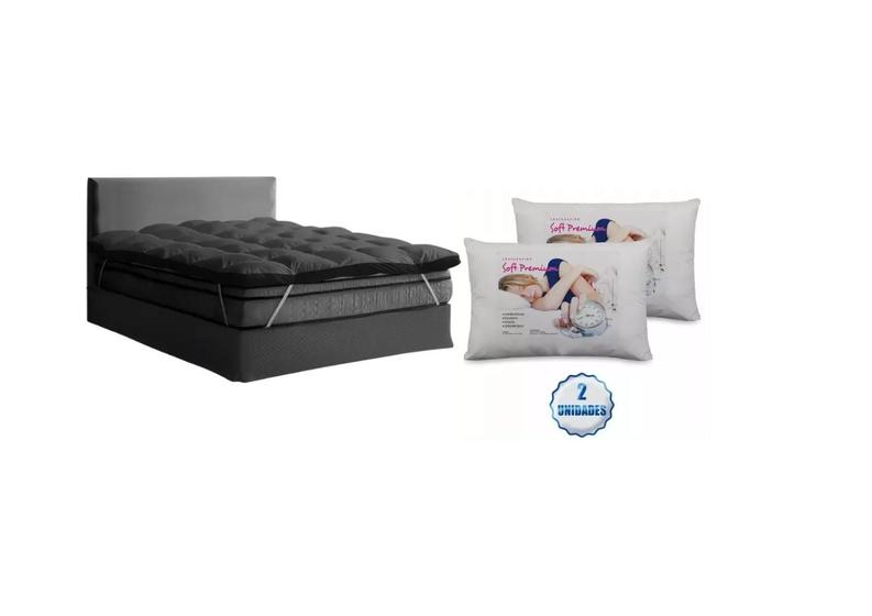 Kit Pillow Top Queen Size Com 2 Travesseiros Siliconados Várias Cores Tuca Casa Pillow Top
