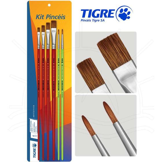 Imagem de Kit Pincéis para Pintura em Tela Tigre 6235 - 6 unidades