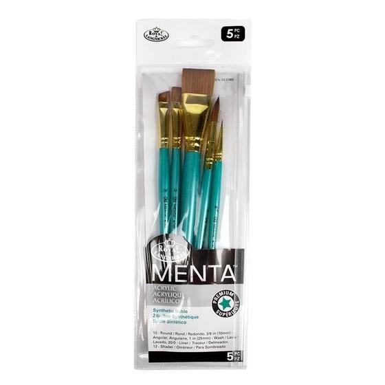 Imagem de Kit Pinceis Pintura Acrilica Menta Variados Royal C/5