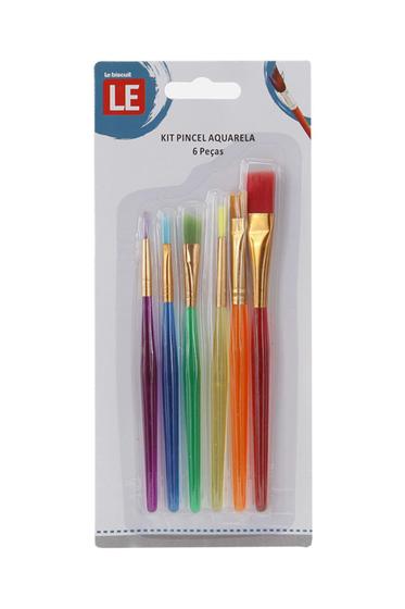Imagem de Kit Pincel para Pintura Aquarela Cabo Plástico Colorido com 6 Unidades