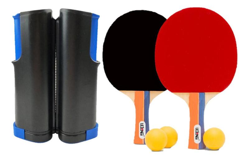 Imagem de Kit Ping Pong 2 Raquete Rede Tênis De Mesa 3 Bolinhas Lelong