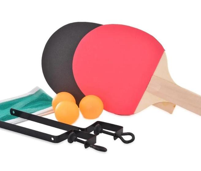 Imagem de Kit Ping Pong 2 Raquetes 3 Bolas Tênis Rede Suporte Completo