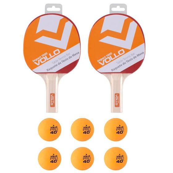 Imagem de Kit Ping Pong 6 Bolas Laranja 1 Estrela + 2 Raquetes Impact 1000 Vollo