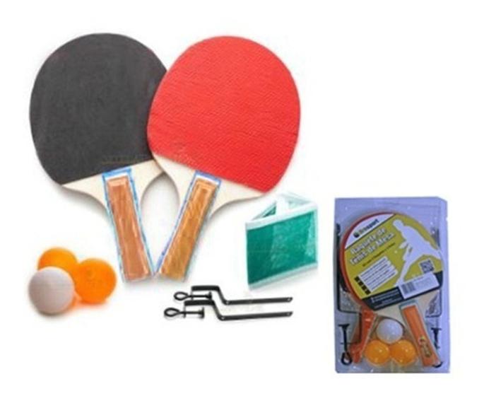 Imagem de Kit Ping Pong Com 2 Raquetes E 3 Bolas + Rede + Suporte