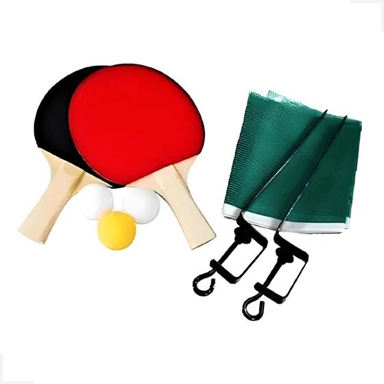 Imagem de Kit ping pong profissional 2 raquete tenis de mesa lisa rede