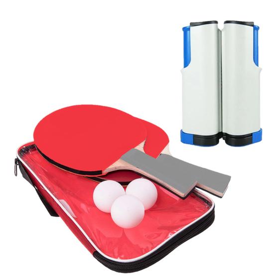 Imagem de Kit Ping Pong Rede Retrátil 2 Raquetes Tênis Mesa 3 Bolinha