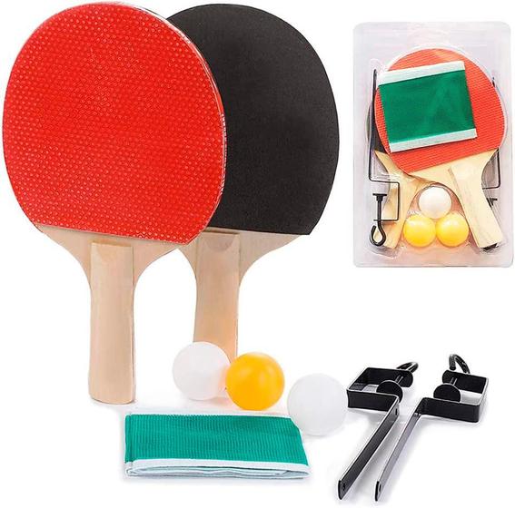 Imagem de Kit Ping Pong Tenis De Mesa Raquetes Bolinhas Rede C/suporte