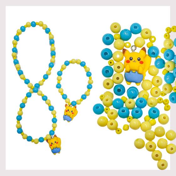 Imagem de Kit Pingente Micanga Bolinhas Coloridas Montar Pulseira Colar Brinco Bijuterias Pikachu Pokemon Presente Criativo Crianças