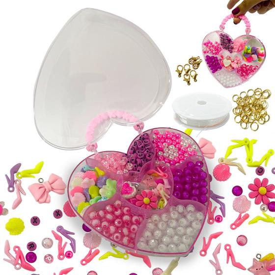 Imagem de Kit Pink de missangas meninas crie colar pulseiras aprox.360 pçs