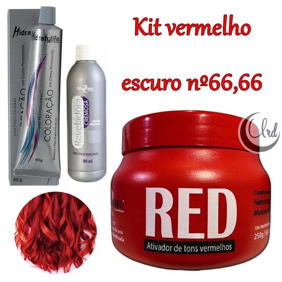 Imagem de Kit Pintar Cabelo Vermelho Red Intenso 1 Mascara Matizador 250g + 1 Tinta Nº66,66 + 1 Ox 90ml Mairibel