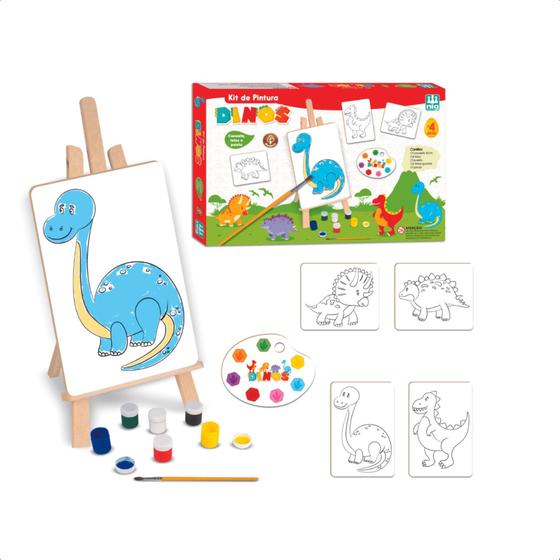 Imagem de Kit Pintura Dinos com Cavaletes,Tintas,Telas Jogo Infantil Estimula a Coordenação Motora e Criatividade - Nig 440