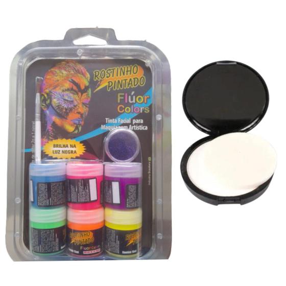 Imagem de Kit Pintura Facial Tinta Flúor 6 Cores + Pancake + Griteer