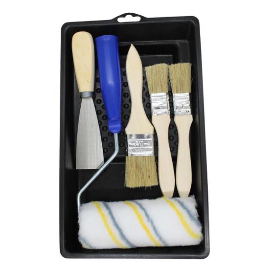 Kit Pintura Fácil Pinceis, Rolo de lã, Espátula e Badeja 6pç ...