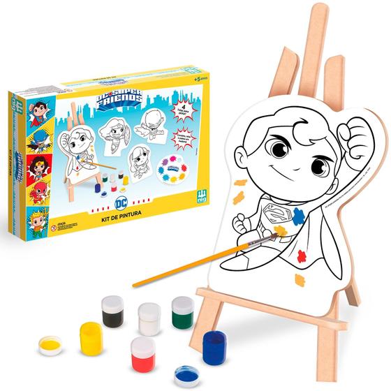 Imagem de Kit Pintura Infantil Com Cavalete Dc Super Friends Heróis Com Tintas Telas Em Madeira Nig Brinquedos