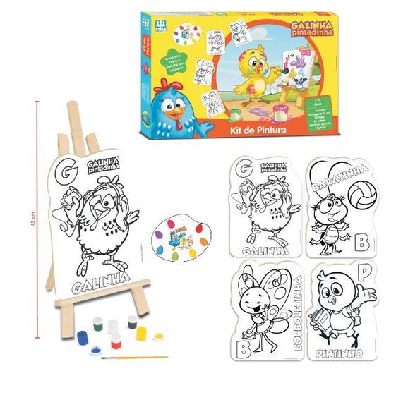 Imagem de Kit Pintura Infantil Galinha pintadinha Com Mini Cavalete - Nig Brinquedos 