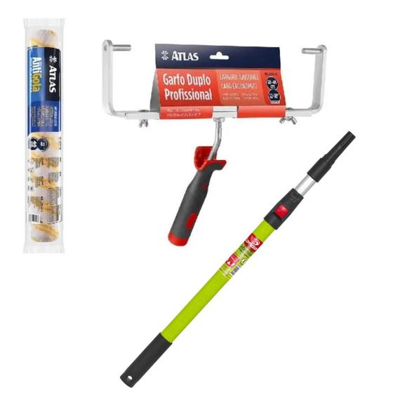 Imagem de Kit Pintura Pro Duplo 46cm Suporte Garfo + Rolo Lã Antigota Extensor