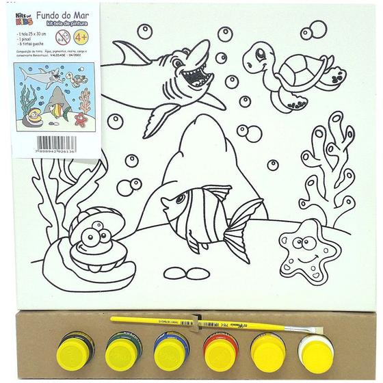 Imagem de Kit Pintura Tela 25x30 cm - Fundo do Mar - Kits for Kids