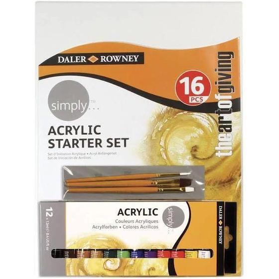 Imagem de Kit  Pintura Tinta Acrílica pinceis Daler Rowney Simply16 peças