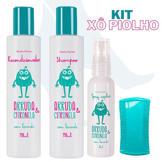 Imagem de Kit Piolho Arruda e Citronela Shampoo e condicionador Mata Piolho e Lêndeas Abelha Rainha