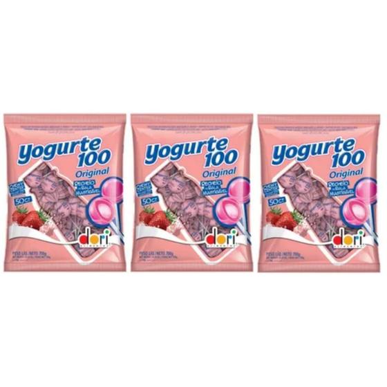 Imagem de Kit Pirulito Yogurte 100 Com Recheio Mastigável com 3 Unidades Dori