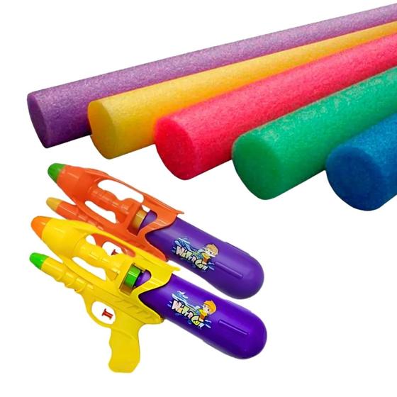 Imagem de Kit Piscina 5 Flutuadores Espaguetes Com 2 Pistola De Água 30cm Para Piscina