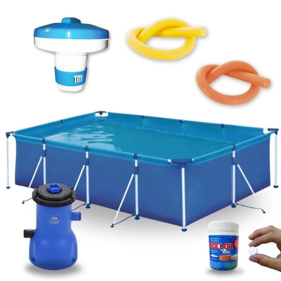 Imagem de Kit Piscina 5000 L + Filtro 3028 L/H 220v + Mini Clorador + 50 Mini Pastilhas 2 G Dicloro Bioclor + 2 Boias Espaguete
