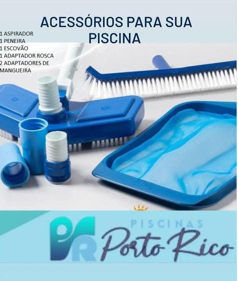 Imagem de kit piscina - Aspirador, escovão,peneira, engate e adaptador de mangueira