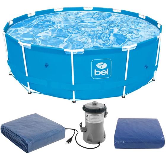 Imagem de Kit Piscina de Armacao 10 000 Litros + Capa e Forro + Bomba Filtrante 110v  Bel 