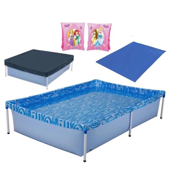 Imagem de Kit Piscina de Armacao Infantil 1000l + Capa + Forro + Boia de Braco Princesas  Mor 