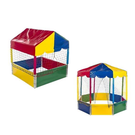 Imagem de Kit Piscina de Bolinhas Quadrada 1,00m Oitavada 2,00m Casinha Barraquinha Colorida